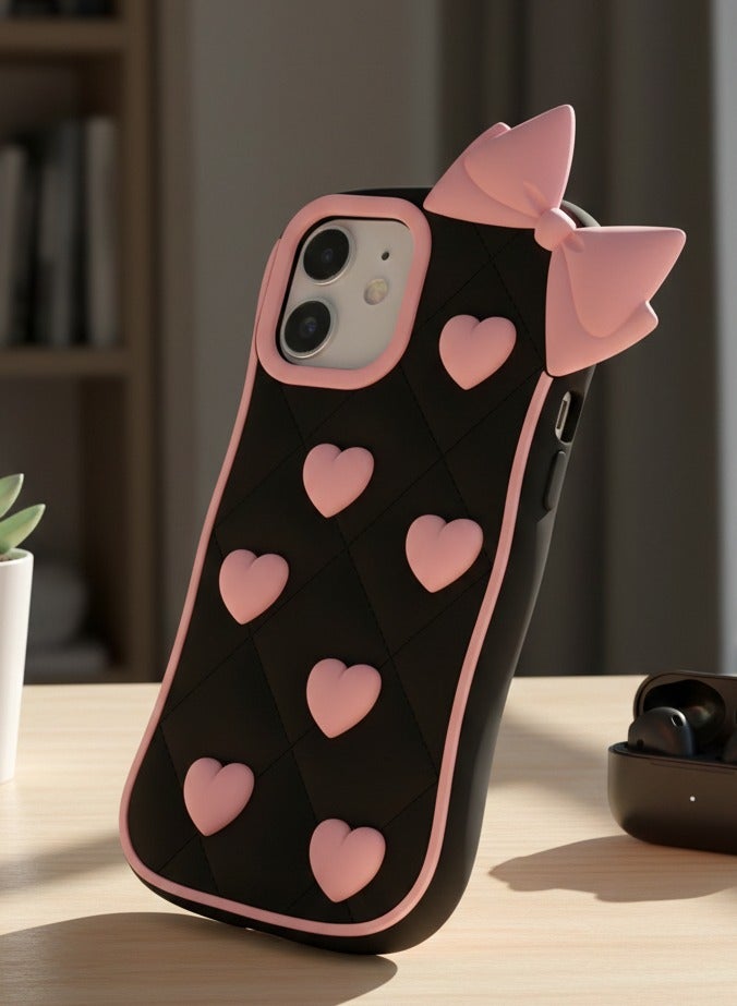 جراب مناسب لهاتف iPhone 12، جراب خلفي مقاوم للصدمات بتصميم فيونكة وردية ثلاثية الأبعاد من السيليكون الناعم - Image 1